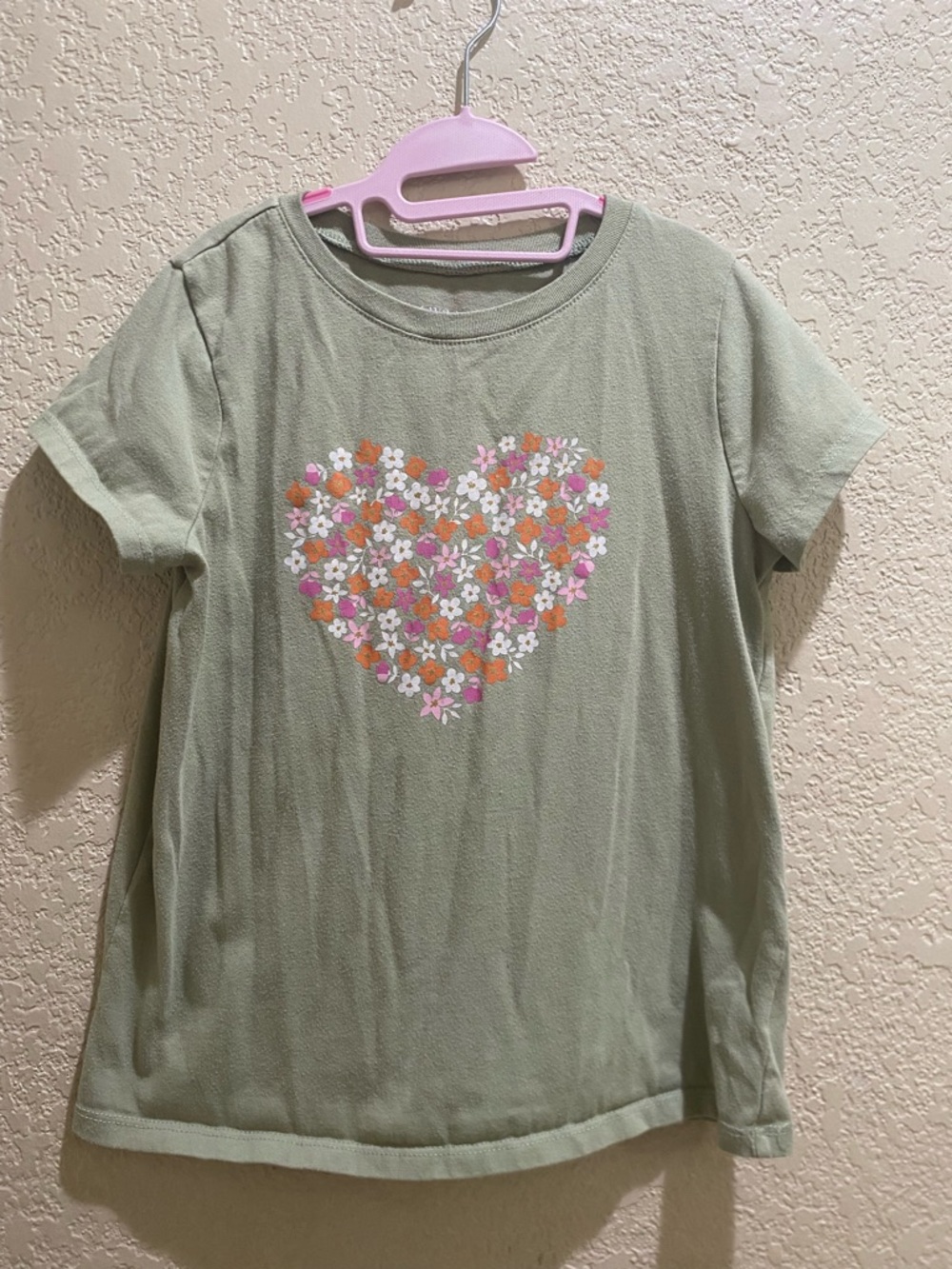 btween Sage Green Short Sleeve Tee with Floral Heart